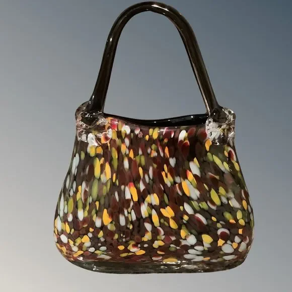 Art Nouveau Deco Glass Hand Bag Purse Vase Hand Blown Murano Style Large - Picture 1 of 5